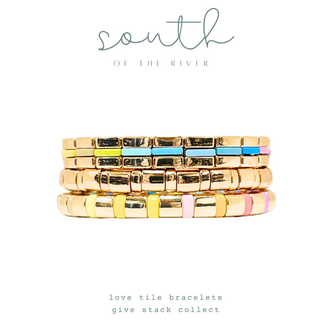 Boho Tile Bracelet | Curved Rainbow with Gold