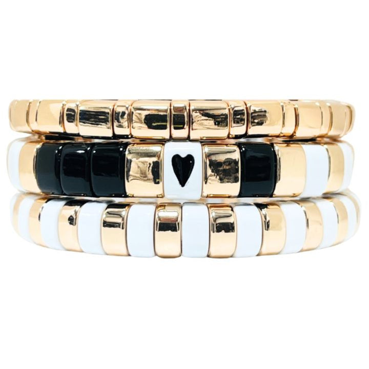 Boho Enamel Tile Bracelet | Black x White Solo Heart