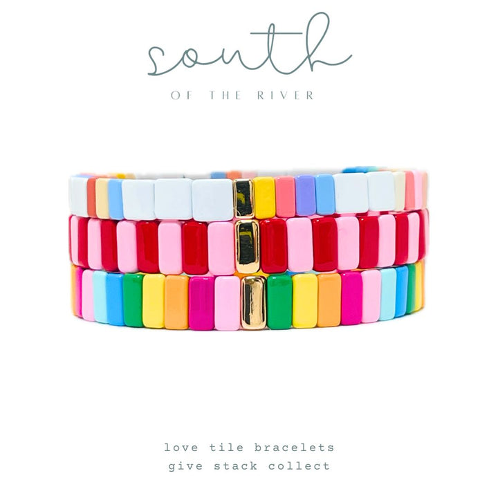 Boho Tile Bracelet | White with Rainbow Accent