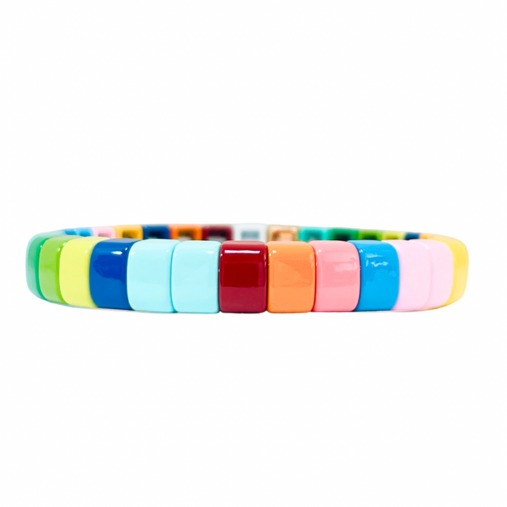 Boho Enamel Tile Bracelet | Curved Rainbow Love Heart