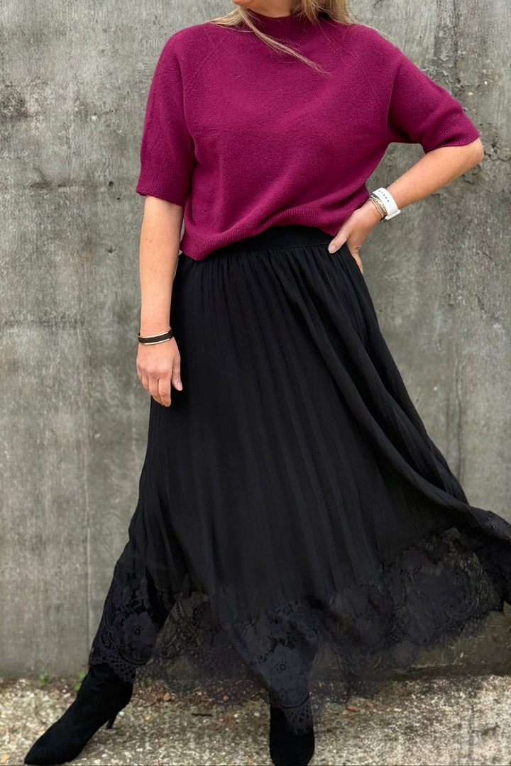 Louisa Pleated Lace Trim Maxi Skirt