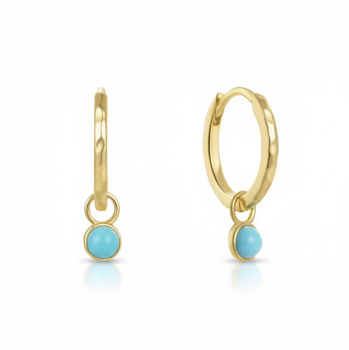 Gold hoop earrings with turquoise stones on a white background, featuring the brand 'Canner'.