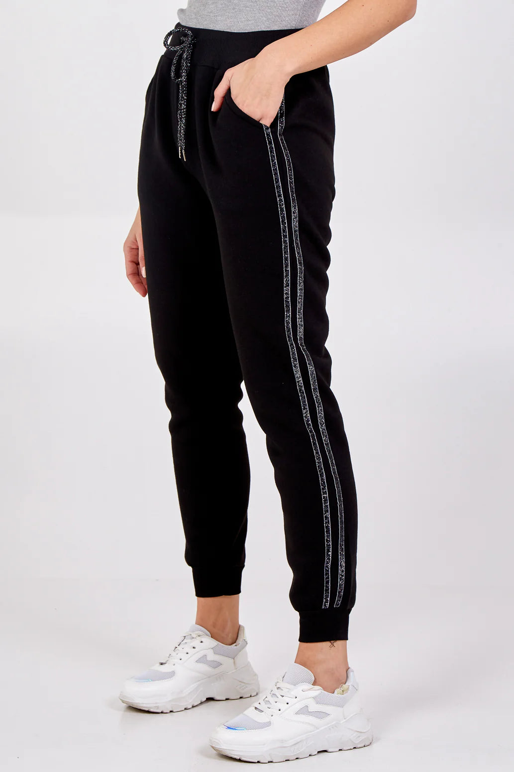 Glitter Side Stripe Joggers Black south of the river