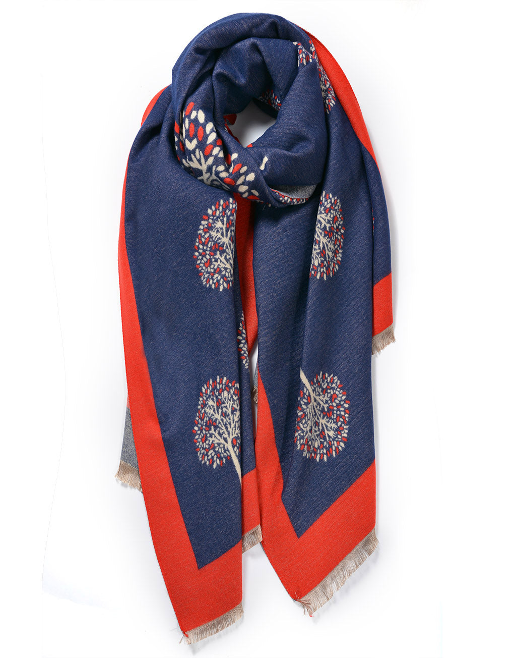 Cashmere Blend Tree Of Life Scarf | Navy