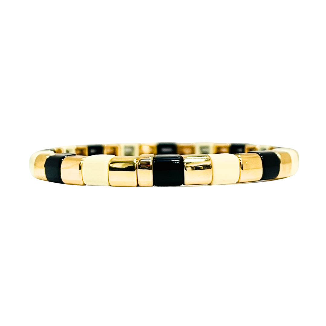 NEW! Boho Enamel Tile Bracelet | Curved Black x Cream
