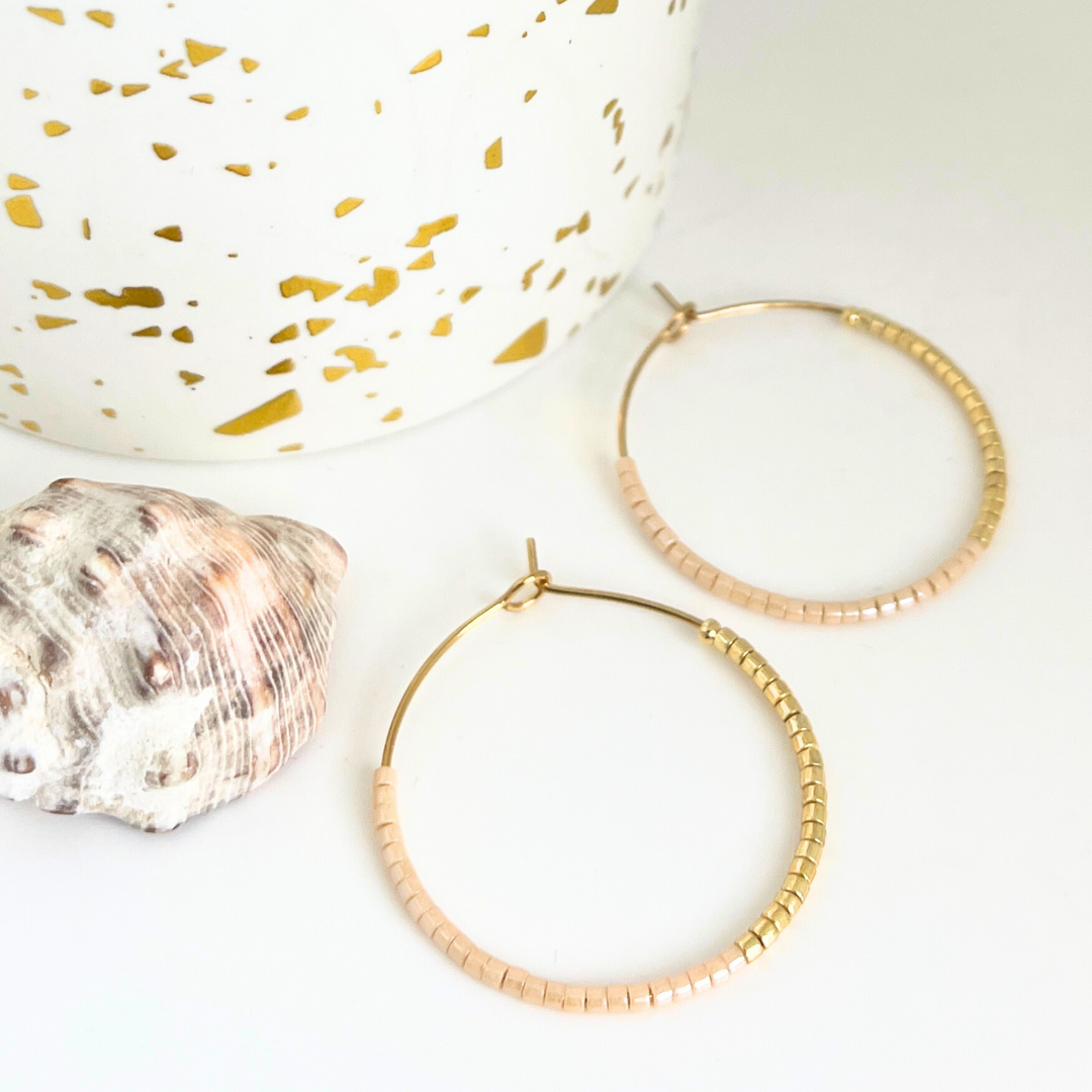 Ibiza Hoop Earrings | Cream and Gold