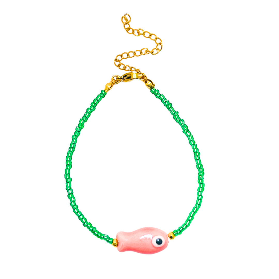 Boho Bead Fish Bracelet | Pink Fish
