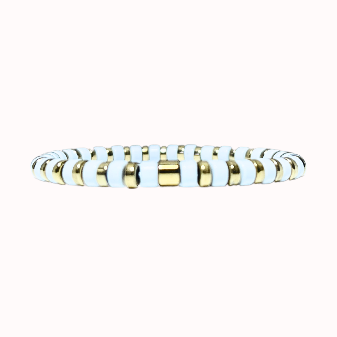 Boho Stacker Bracelet | White x Gold