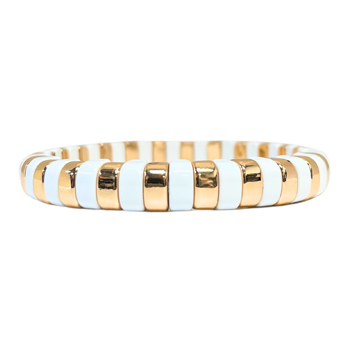 Boho Enamel Tile Bracelet | Curved White x Gold