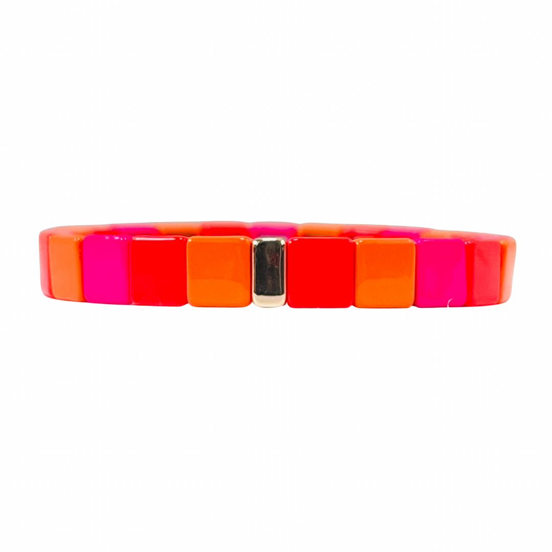 Boho Enamel Tile Bracelet | Pink x Orange