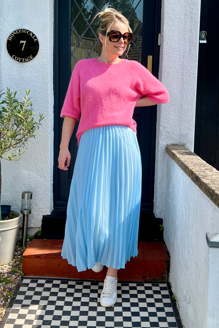 Pleated Maxi Skirt | Pastel Blue