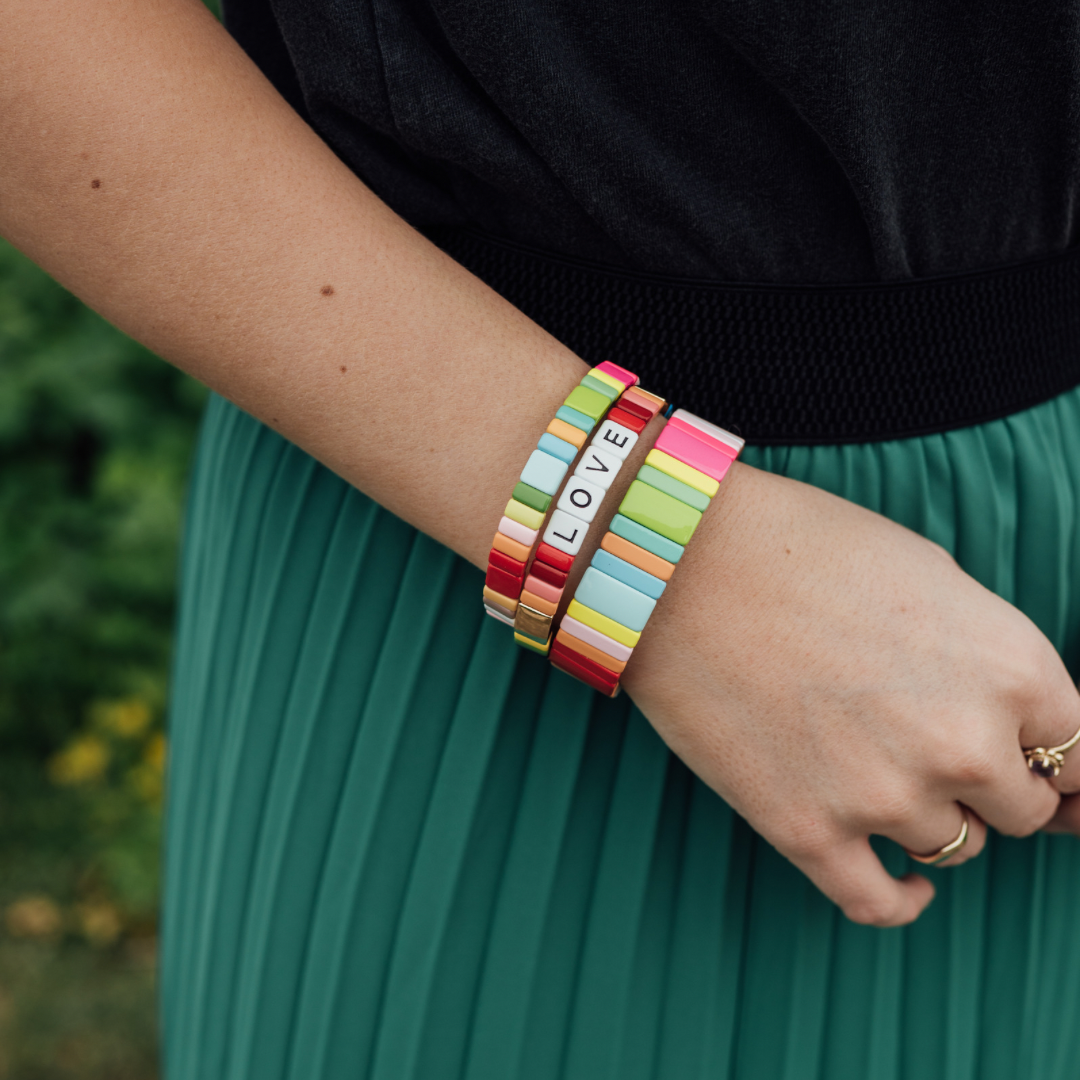 Boho Enamel Tile Bracelet | Chunky Neon Rainbow