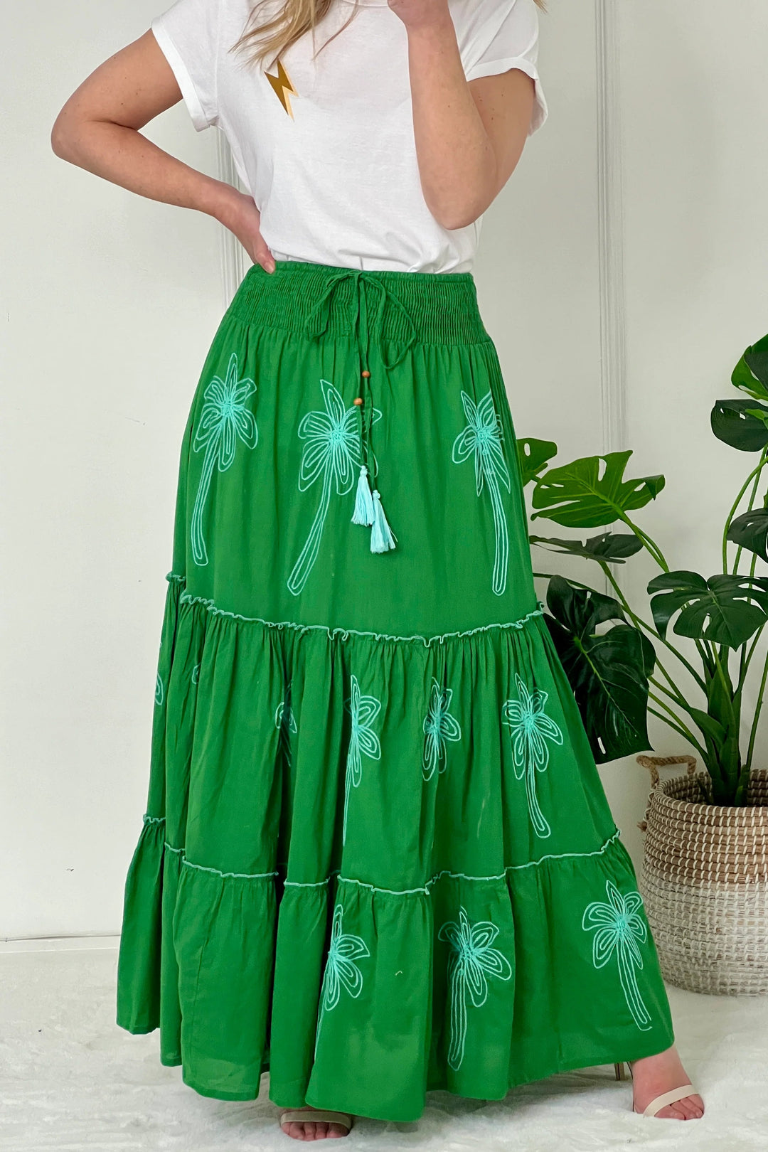 Palmier Maxi Skirt | Emerald Green x Sky Blue