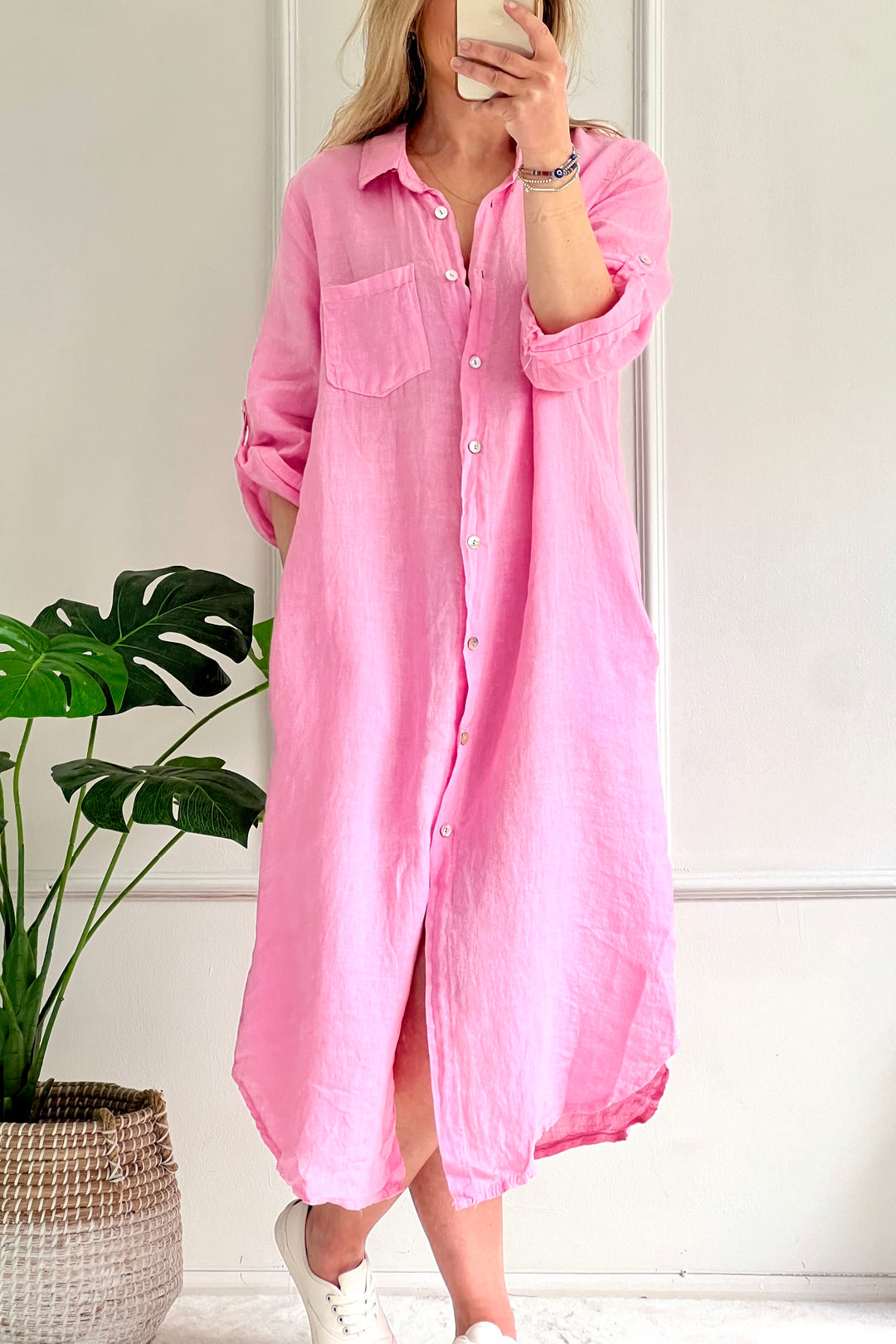 Devon Linen Shirt Dress | Pink