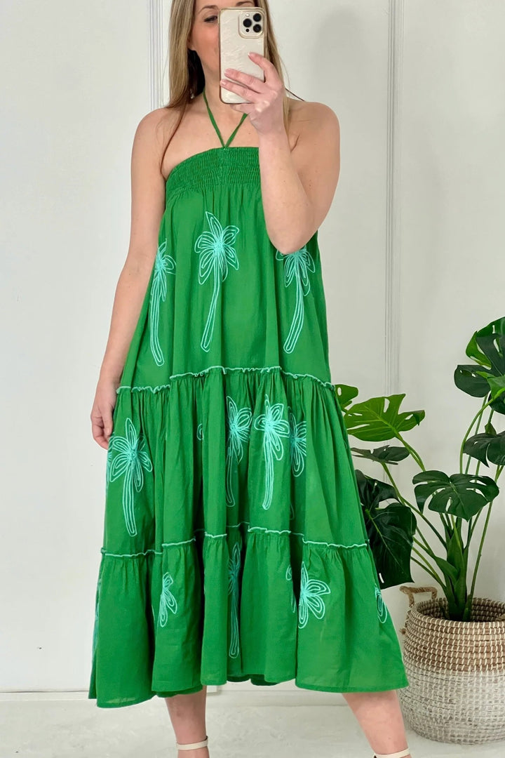 Palmier Maxi Skirt | Emerald Green x Sky Blue