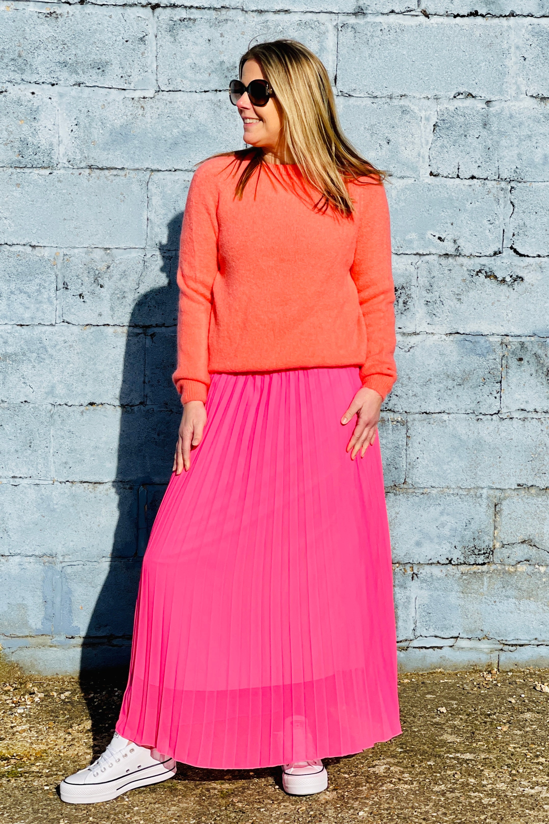 Pleated Maxi Skirt Hot Pink south of the river