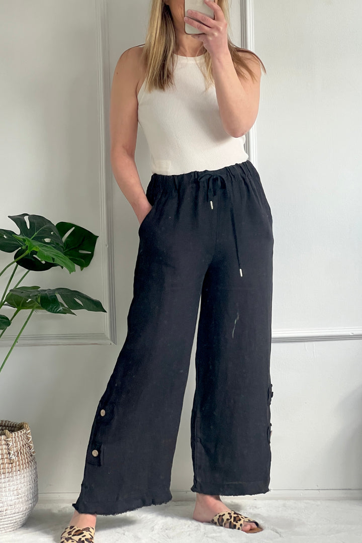 Naomi All Linen Trousers | Black