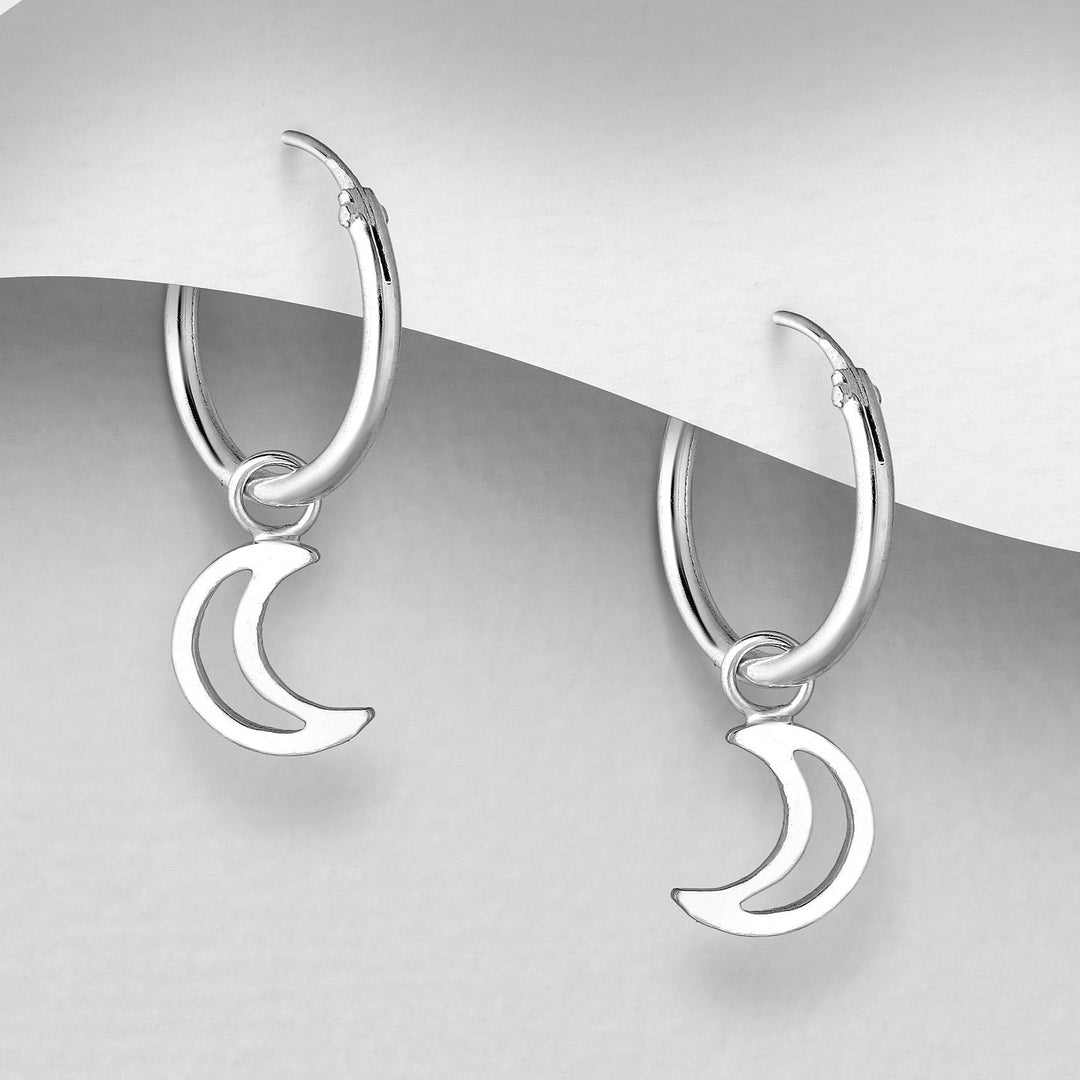 925 Silver Earrings | Tiny Moon Hoops