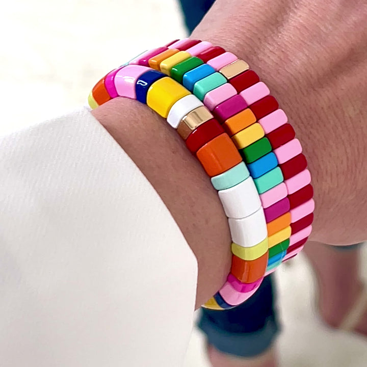 Boho Enamel Tile Bracelet | Curved Brights