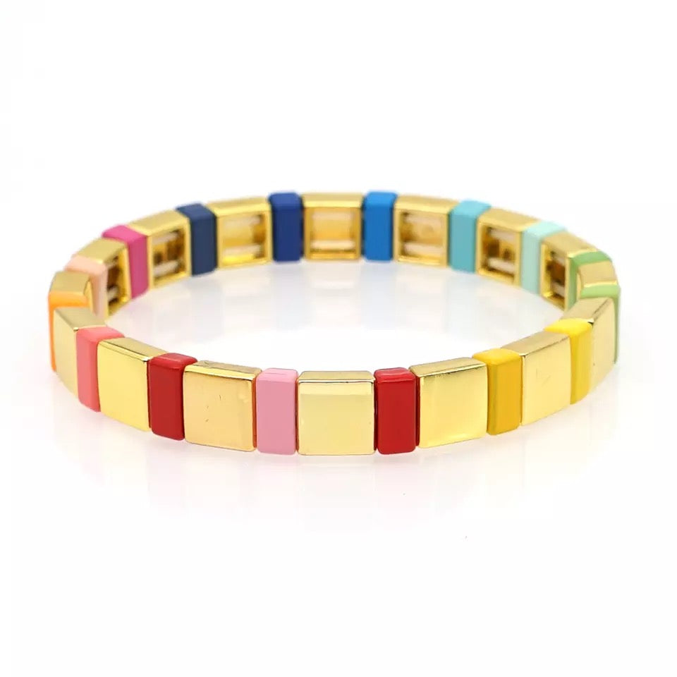 Boho Tile Bracelet | Rainbow & Gold - south of the river london