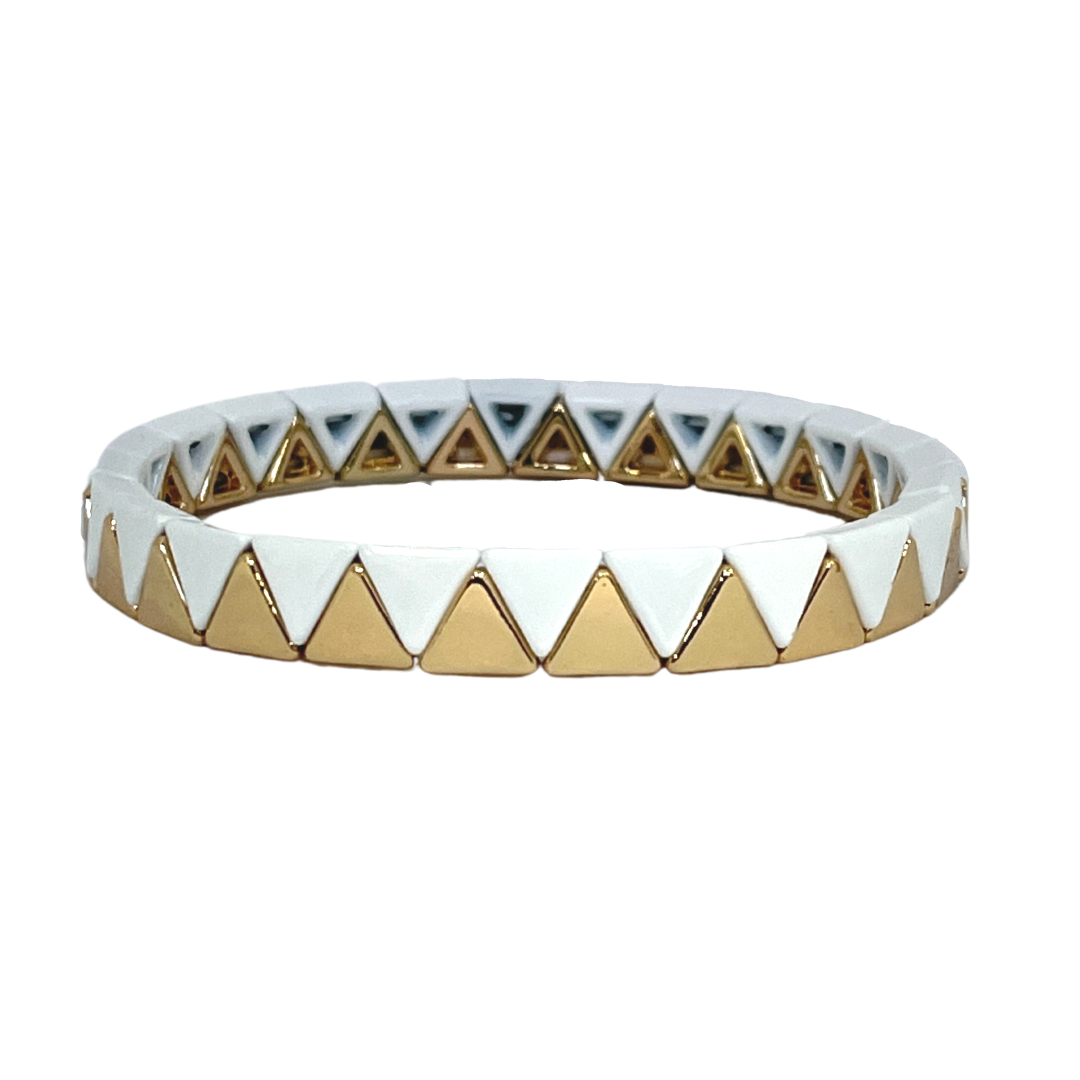 Boho Enamel ZigZag Tile Bracelet | Gold x White