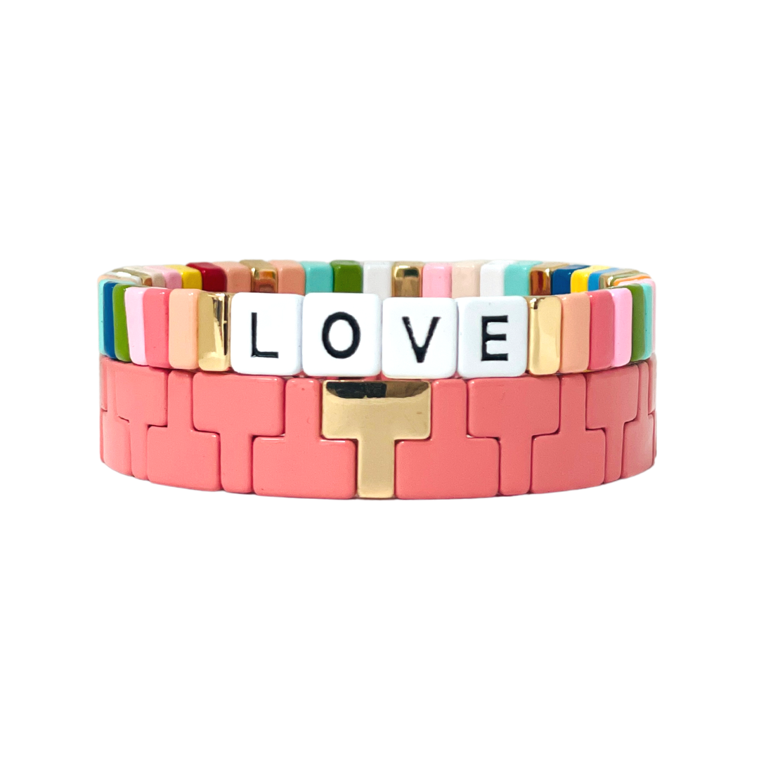 Boho Love Enamel Tile Bracelet | Pastel Rainbow