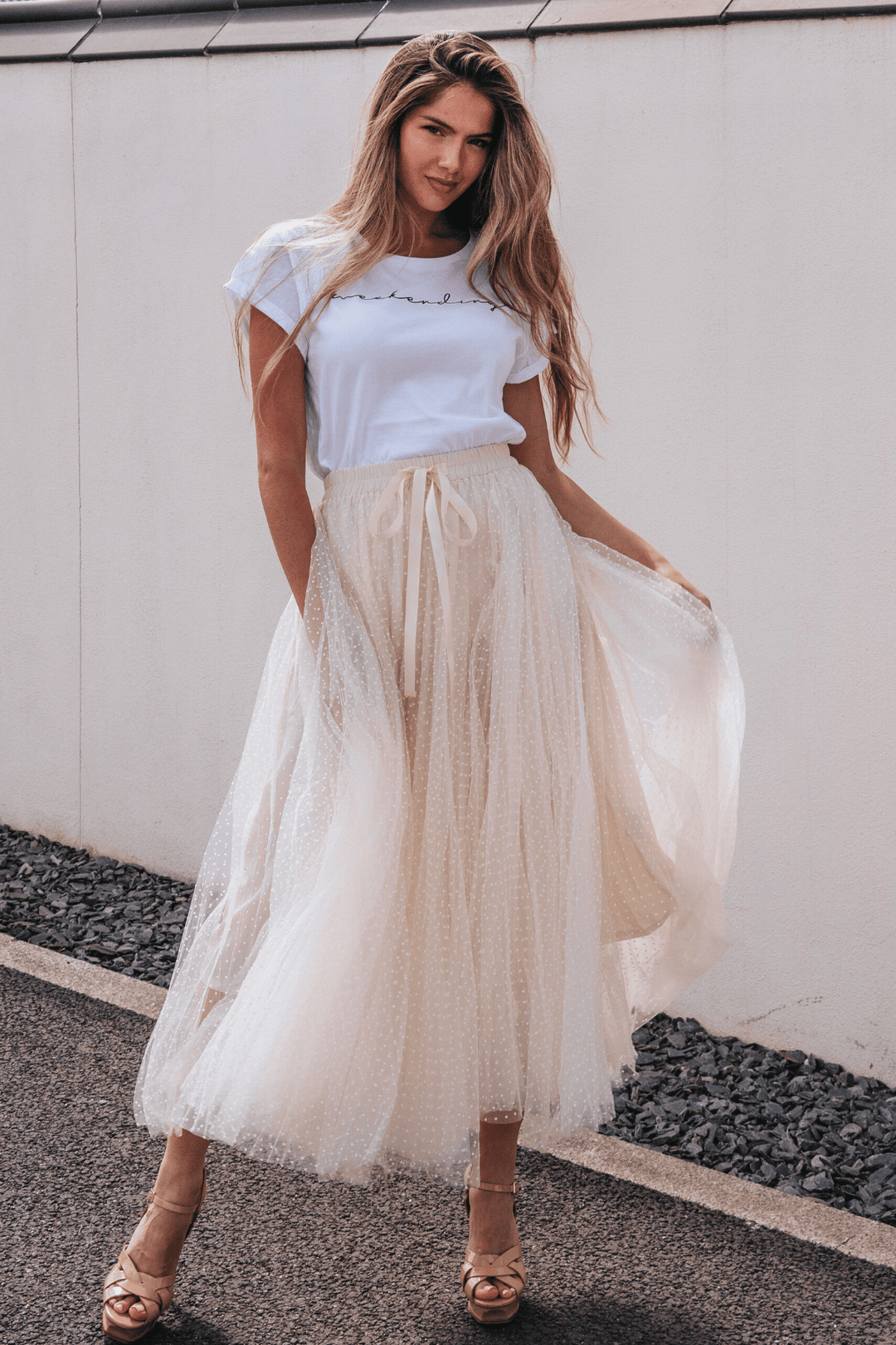 Polka Dot Maxi Tulle Skirt | White Dot