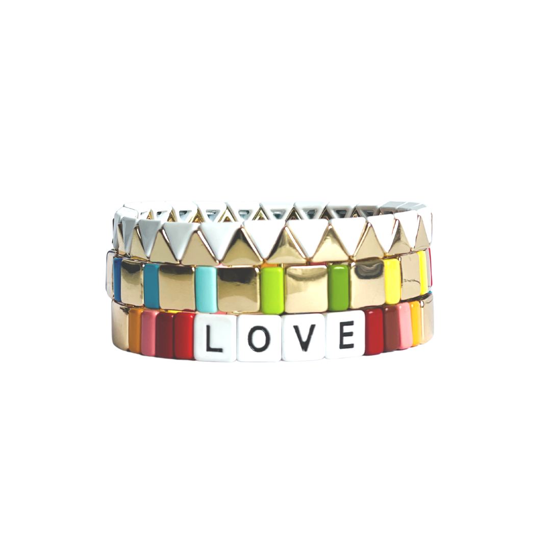Boho Enamel ZigZag Tile Bracelet | Gold x White