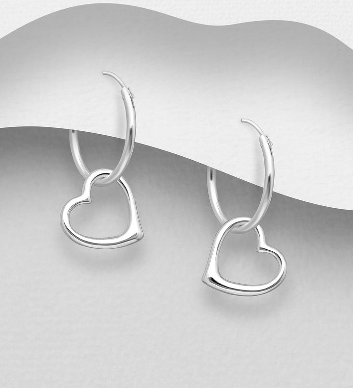 925 Silver Earrings |  Floating Heart Hoops