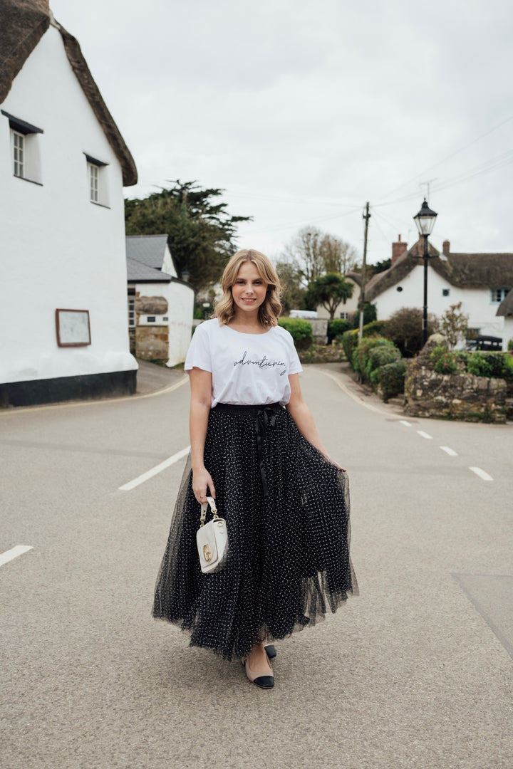 Polka Dot Maxi Tulle Skirt | Black with White Dots