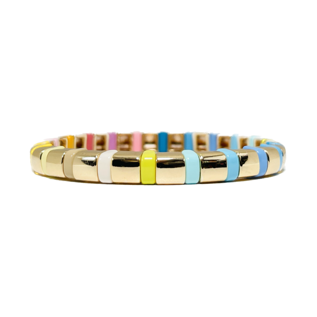Boho Enamel Tile Bracelet | Curved Rainbow with Gold