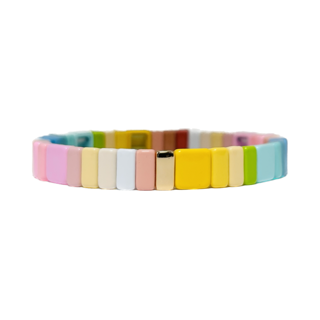Boho Enamel Tile Bracelet | Pastel Rainbow