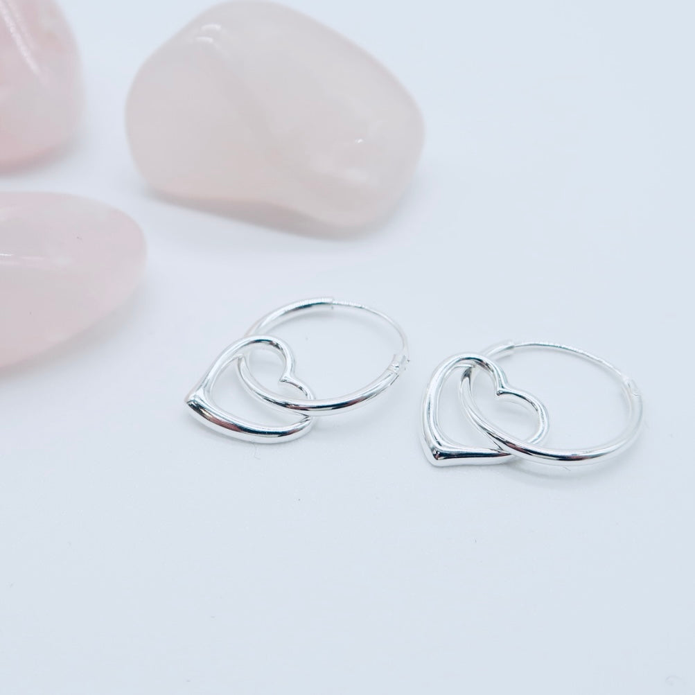925 Silver Earrings |  Floating Heart Hoops