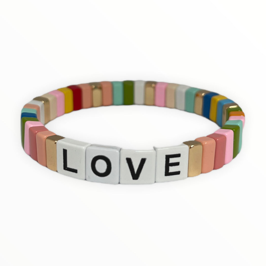 Boho Love Enamel Tile Bracelet | Pastel Rainbow