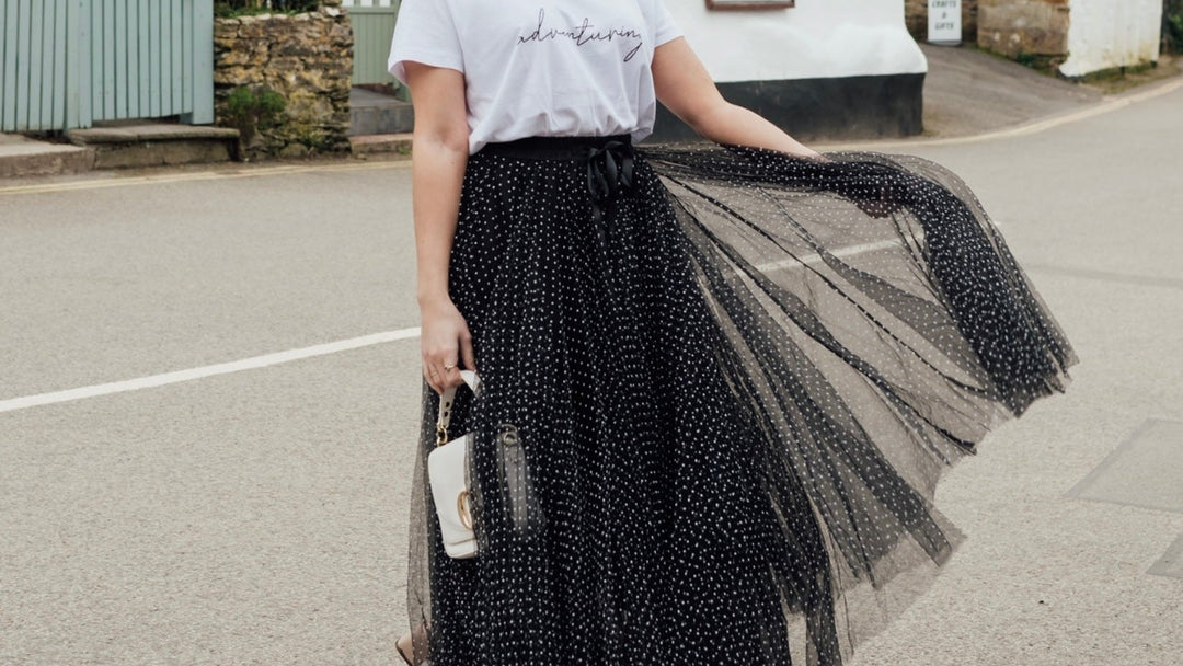 Polka Dot Maxi Tulle Skirt | Black with White Dots