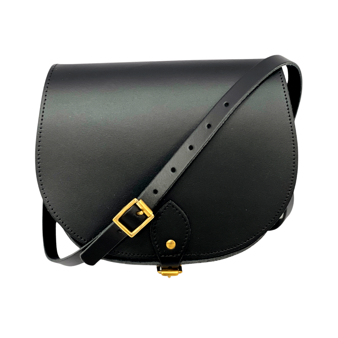 Olivia Leather Crossbody Saddle Bag Black – south of the river
