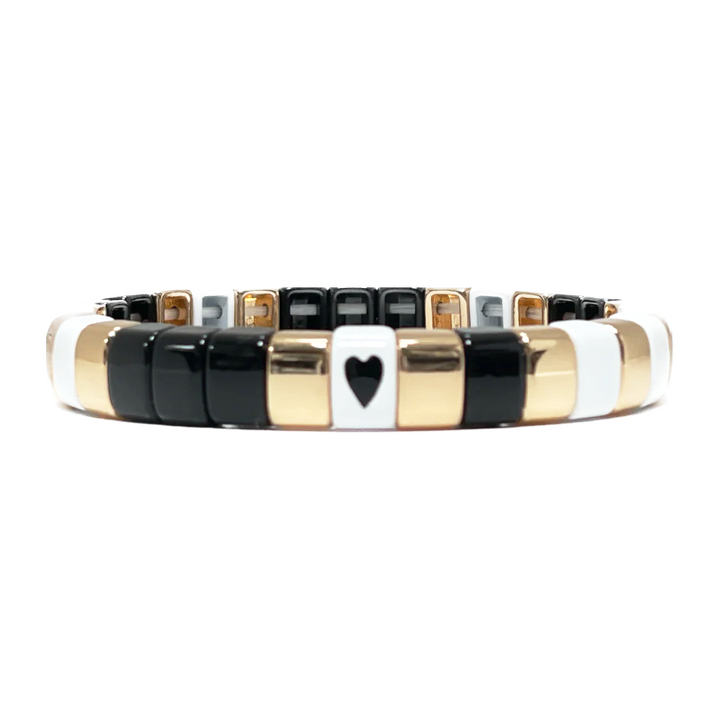 Boho Enamel Tile Bracelet | Black x White Solo Heart