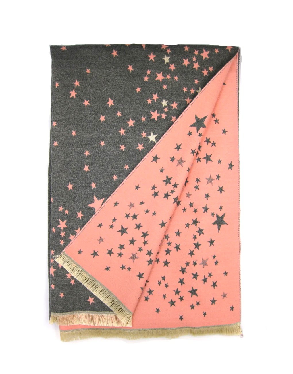 Cashmere Blend Star Scarf | Charcoal x Pink