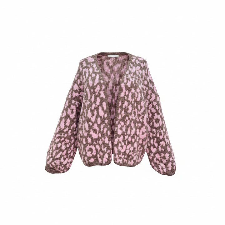 Liv Leopard Shawl Collar Cardigan (Chocolate x Pink)