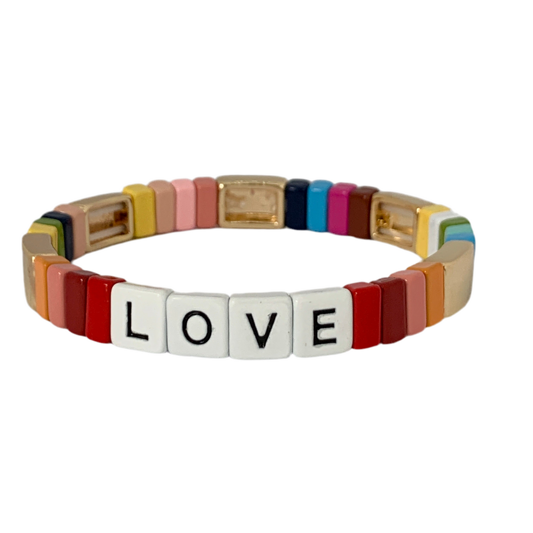 Boho Love Enamel Tile Bracelet | Rainbow Gold