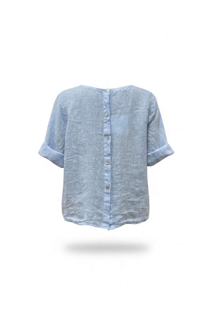 Francesca Button Back Linen Top Blouse