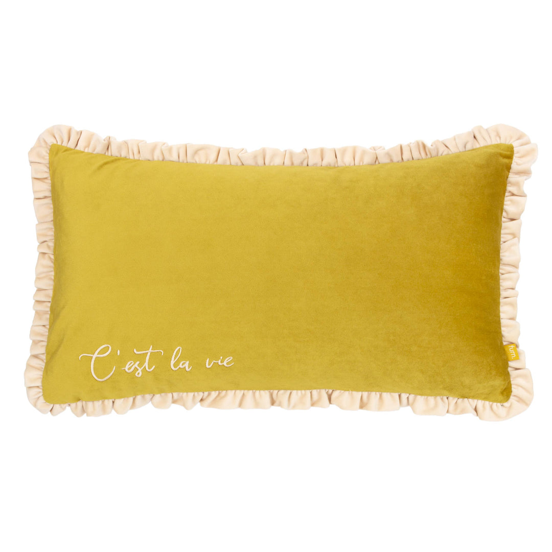 Cest La Vie Embroidered Cushion Green