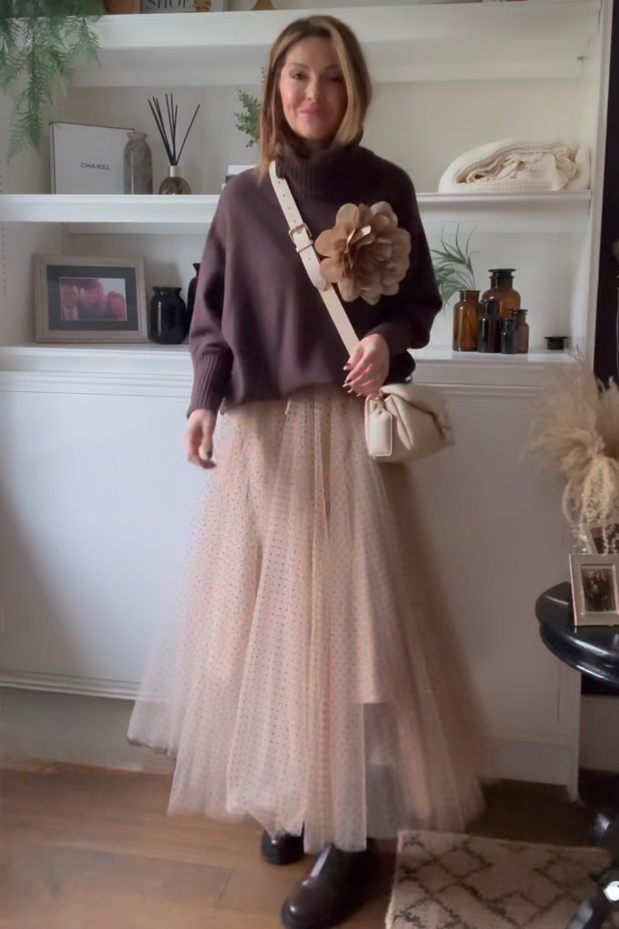 Polka Dot Maxi Tulle Skirt | Creme