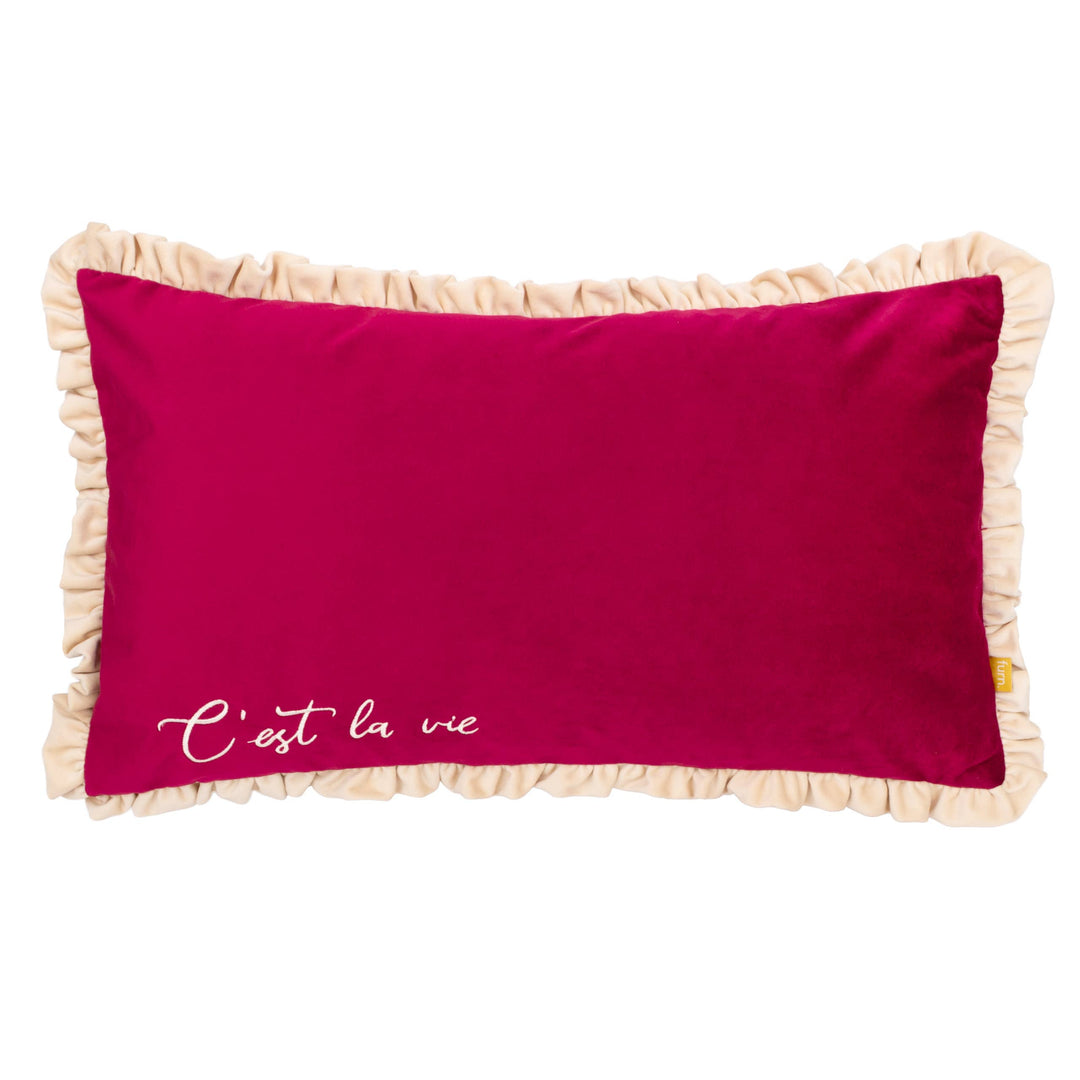 Cest La Vie Embroidered Cushion Berry