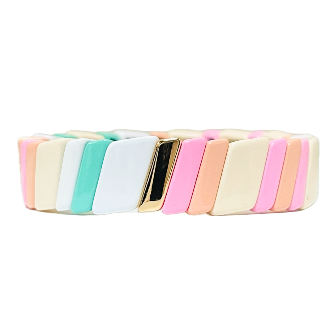 Boho Enamel Tile Bracelet | Chunky Diagonal Pastel Mix