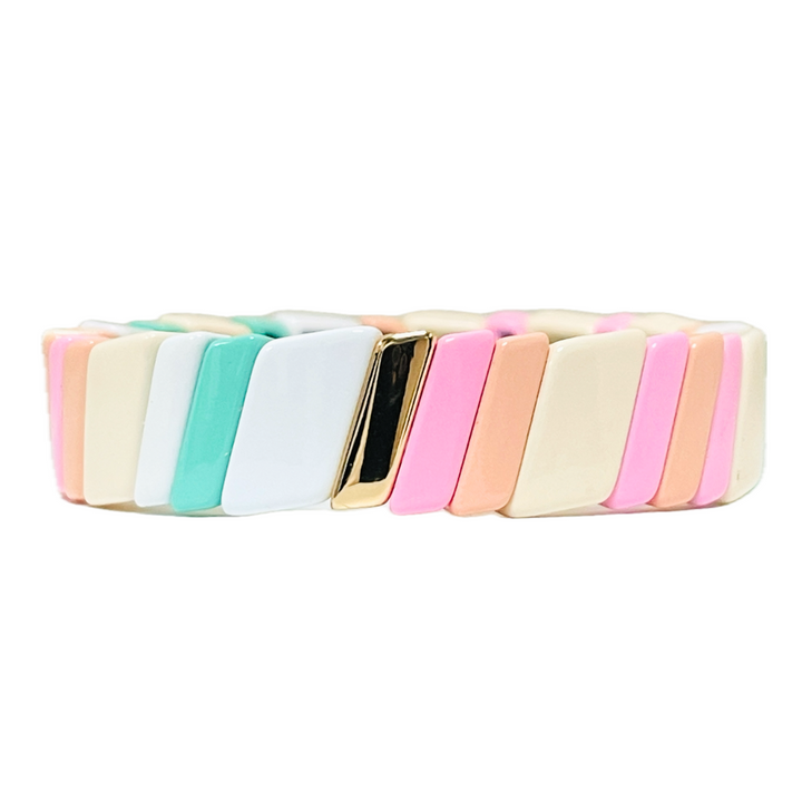 Boho Enamel Tile Bracelet | Chunky Diagonal Pastel Mix