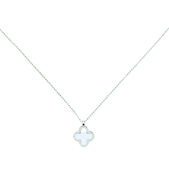 Clover Stainless Steel Necklace | Silver Turquoise x White