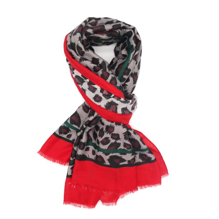 Leo Print Border Scarf | Red
