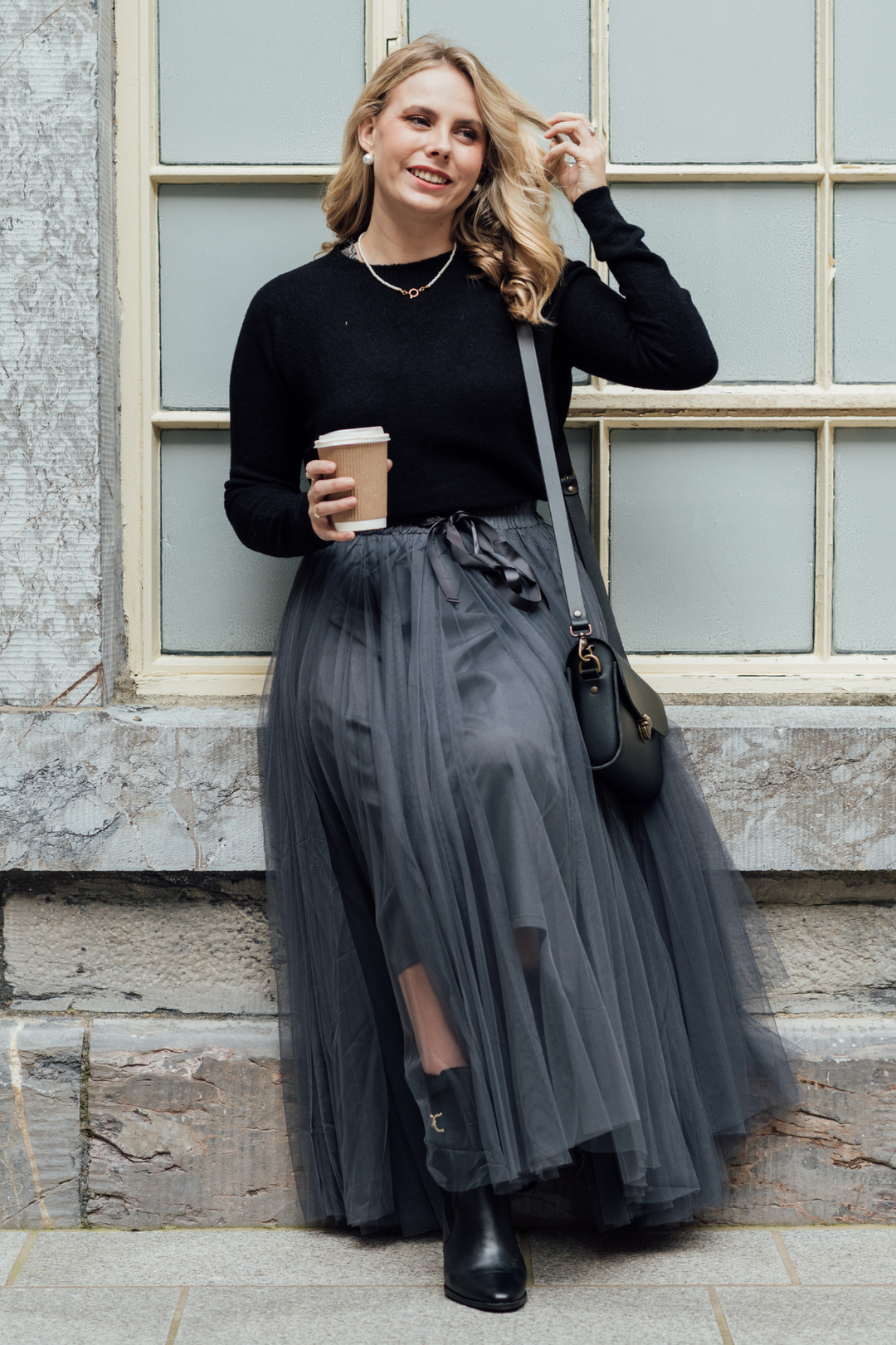 Long grey tulle skirt uk best sale