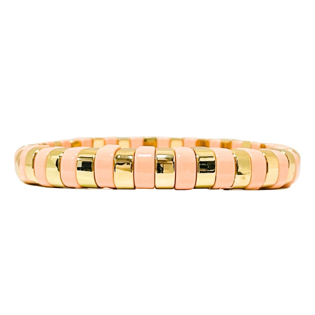 Boho Tile Bracelet | Curved Dusky Pink x Gold